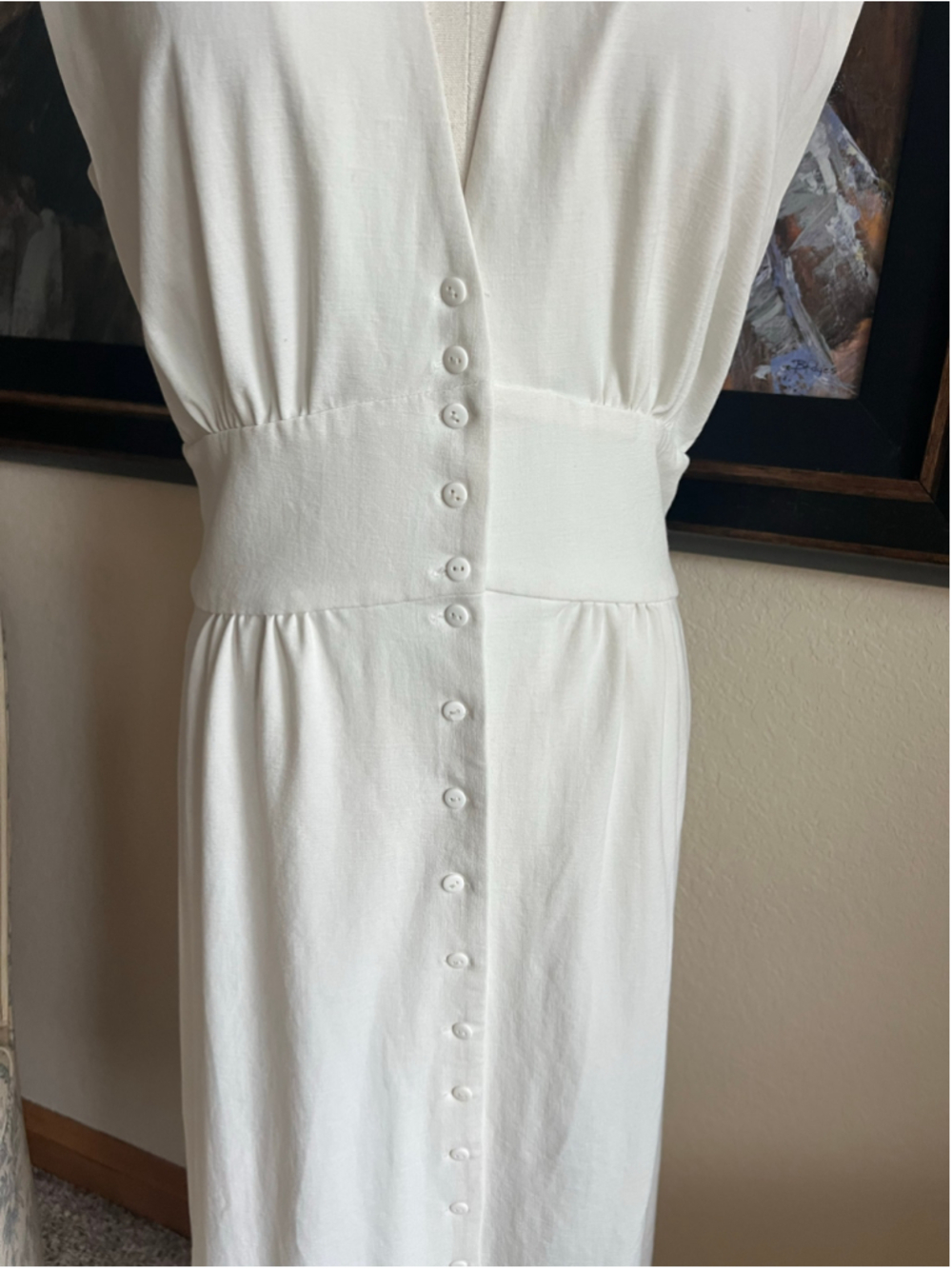 ba&sh White Sleeveless Button-Front Midi Dress L Classic Chic Quiet Luxury - Picture 3 of 7
